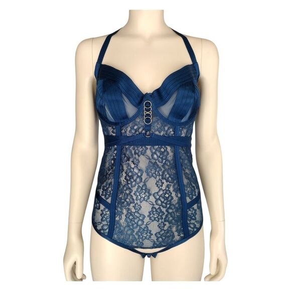 Torrid Poseidon Blue Straps And Rings Plus Size Sexy Lingerie Lace Bodysuit - Picture 5 of 14